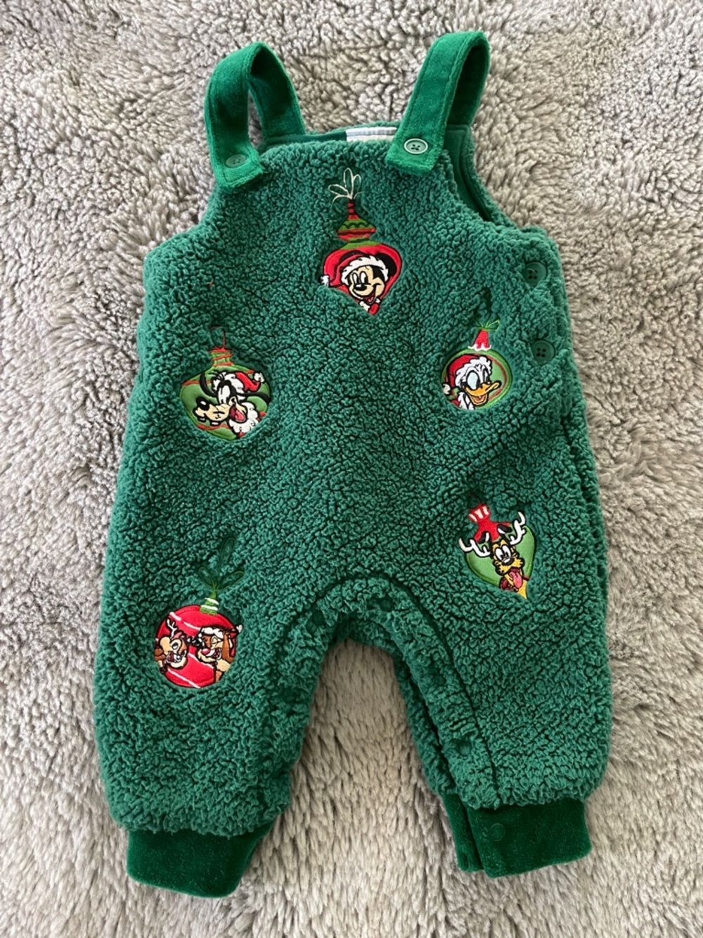 Disney Baby Green Sherpa Baby Overalls Sz 0/3M Mickey Mouse Festive Ornaments